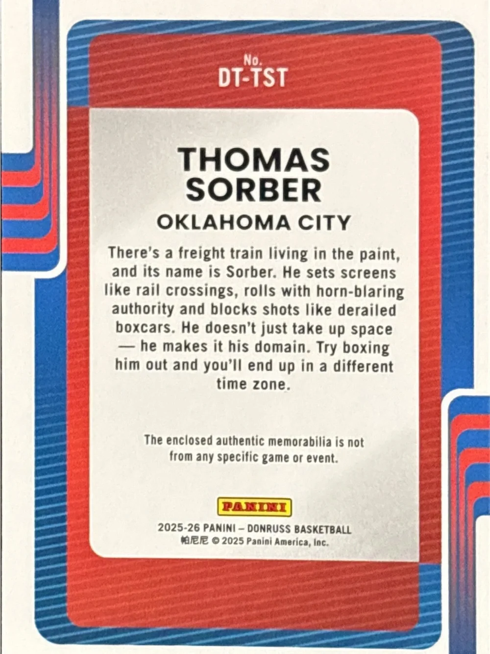 Panini Donruss Memorabilia Thomas Sorber Rookie Trading Card
